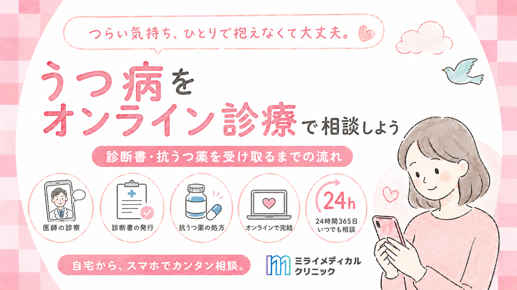 うつ病をオンライン診療で受診する方法と、診断書・抗うつ薬を受け取るまでの流れ