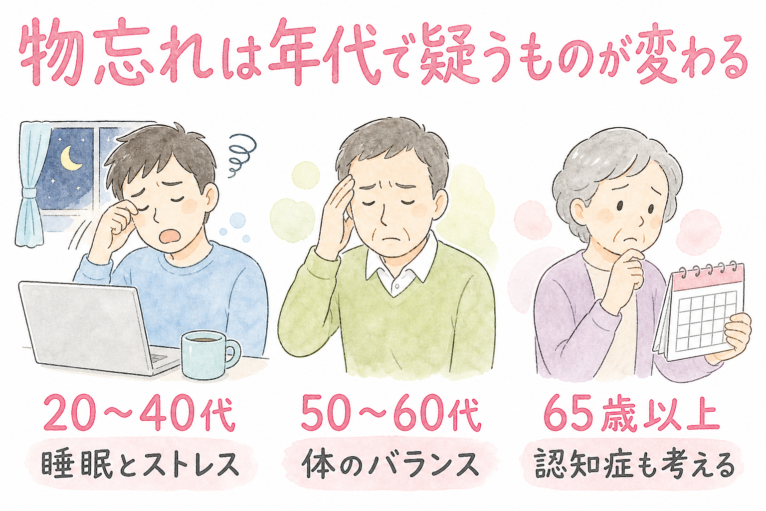 物忘れは年代で疑うものが変わる